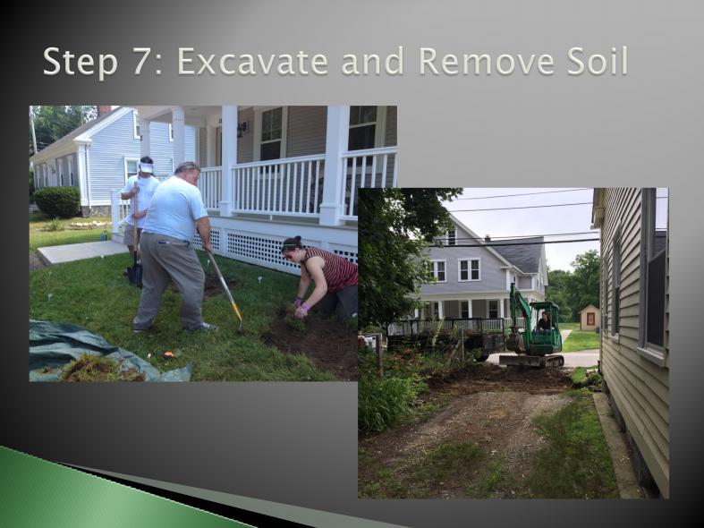 Excavating and removing soil is the most challenging step in rain garden installation. You have a choice-you can excavate by hand, or hire someone with a digger to excavate for you.