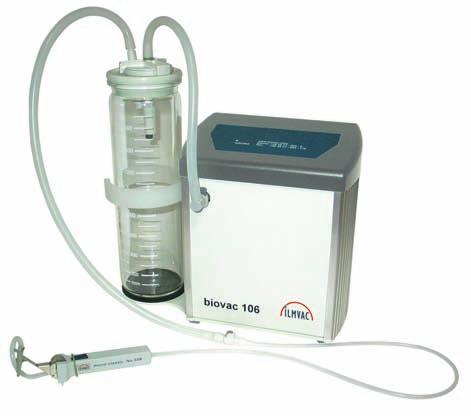 design, adjustable pumping speed, easy handling features: different pipettes (1- and 8-channel) and filters (bacteria and virus filters), autoclavable receptacle, integrated float valve Accessory: