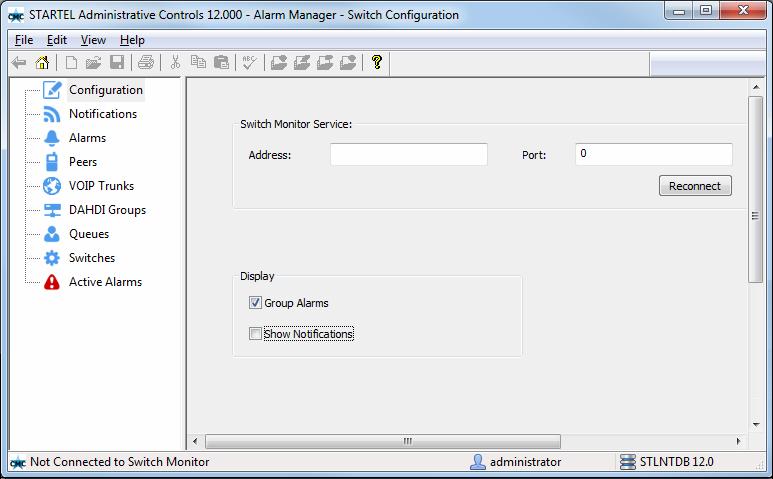 The Configuration Element The Startel Alarm Manager plug-in requires that you use the Configuration element to specify the location of the Soft Switch Monitor service.