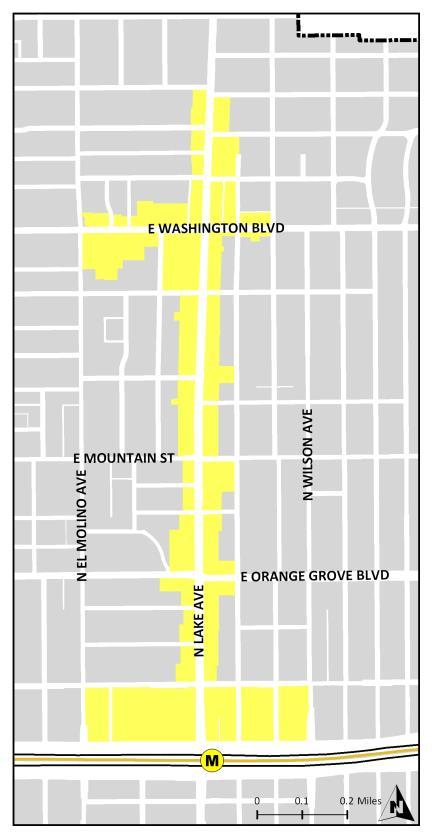 North Lake North Lake Avenue is a major north-south commercial corridor traversing Pasadena extending from the Central District to Elizabeth Street (Figure 8).