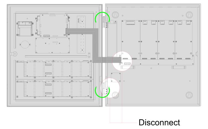 Disconnect the enclosure grounding [Fig. 4]. b) Carefully remove the door from the support open hinged door [Fig. 5].