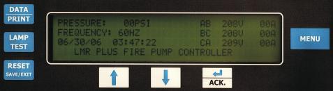 Electric Fire Pump Controllers Features 1-2 FD30 Full Voltage - Across the Line July 2011 Product Features Main Display General The main display will show the current system pressure, time and date,