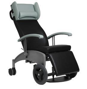 Carer operated recline. Manual locking leg support. Arms stay in position and are independent of recline. Fold away arms for patient transfer/hoist access.