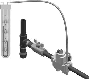 Remove the 1/8" hex plug located on the out let side of the gas valve and install a fitting suitable to connect to a manometer or magnahelic gauge. See FIG. 3-3.