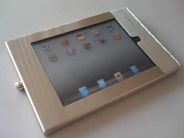 ipad Enclosure in Stainless Steel 18ga stainless steel 304 #3 brushed finish. Home button exposed. Padded to protect ipad.