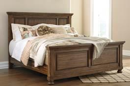 B719 Flynnter (Signature Design) Classic Porter design finished in a relaxed deep tobacco color Constructed with acacia veneers and hardwood solids Storage footboard can be used with panel or sleigh