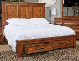 Made with Acacia solids and veneers in a glazed natural Acacia wood finish Case pieces feature framed inset drawers and are accented with stylish bar pulls and correlating round metal knobs Bed