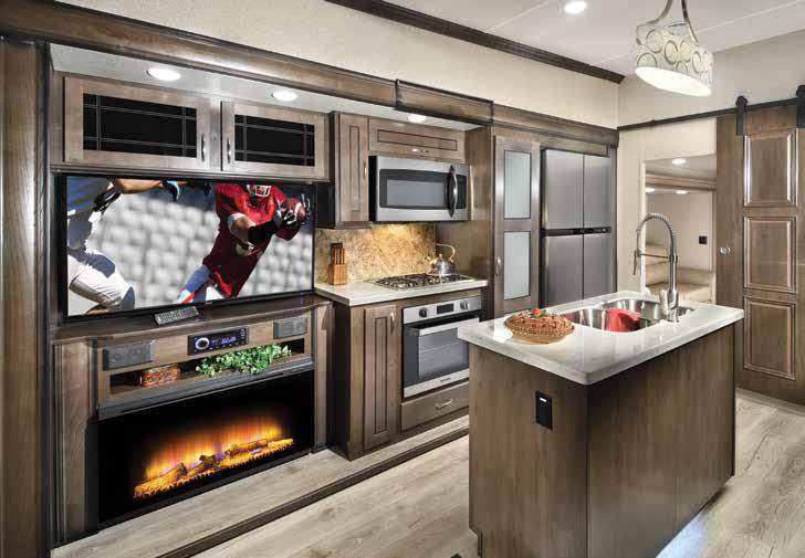 37MBH The 37MBH features a second bedroom with a tri-fold sleeper sofa, and a residential, sliding barn door.