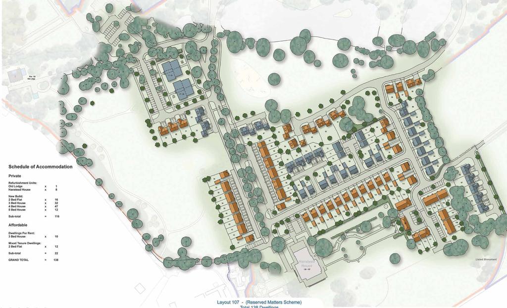 The proposals Reserved Matters masterplan Linden Homes and Wates Developments proposals seek to develop the site with: An attractive mix of 129 new homes, comprising 1, 2, 3, 4 and 5 bed dwellings.