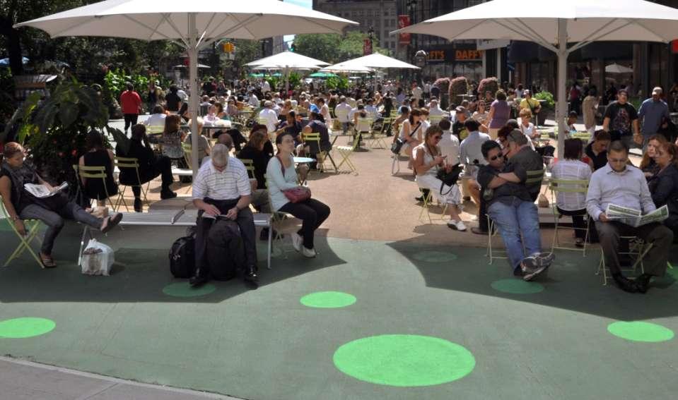 PAVEMENT TO PLAZAS Transportation 2040 action and implementation emerging area Low-cost, high-impact public spaces