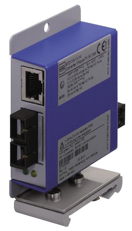 HAZARDOUS AREA MEDIA CONVERTERS FOR FIBRE OPTIC ETHERNET R. STAHL s 9721 series of media converters for optical cables enable hot plugging of Ethernet connections in zone 1 and 2 hazardous areas, i.e. the safe plugging and unplugging of communication links during operation.