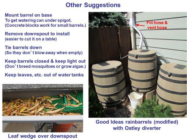 (17) Note: If barrels are connected at bottom, a leak will drain all barrels. Water freezing in pipe may break pipe. But bottom-connected barrels may make a pump feasible.
