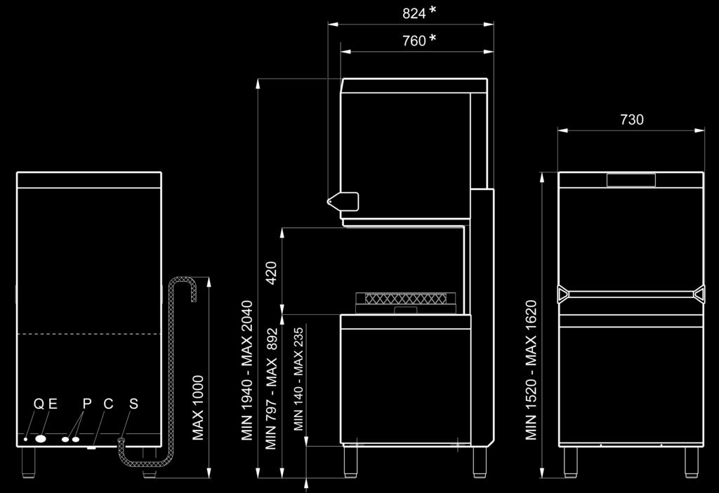 cable detergent level in tank P2 Technical drawing no.