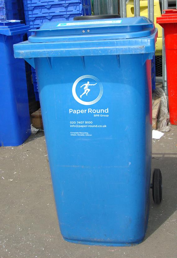 Bin Supplied with lock & bottle bank style lid Full bin swapped for clean empty one at collection or emptied