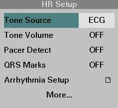 Pulse Tone Source ECG MONITORING SETTINGS You can select either ECG or SpO 2 as the pulse tone source.