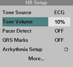 8 ECG AND HEART RATE Pulse Tone Volume When ECG is selected as the pulse tone source, the monitor emits a tone every time it detects a QRS complex.