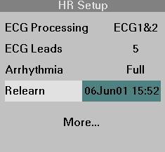 9 ARRHYTHMIA STEPS: Relearning the Patient s ECG 1. Make sure that the ECG lead wires are properly connected and that the ECG displayed seems normal for this patient. 2. Click on the HR parameter box.