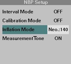 NBP MEASUREMENTS STEPS: Selecting the Inflation Mode 1. Click on the NBP parameter box. 2. Click on Inflation Mode. 3. Select the desired inflation mode and click the knob.