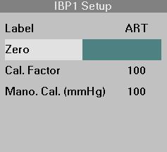 14 INVASIVE BLOOD PRESSURE Zeroing and Calibration Check The Zero field in the IBP setup menu: Displays the date and time of the last zeroing procedure.