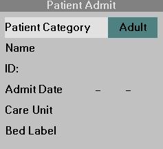 PATIENT ADMISSION Admit Menu STEPS: Calling up the Patient Admit Menu 1. Press the Menu fixed key. 2. Click on Admit/Discharge. 3. Click on Patient Admit.