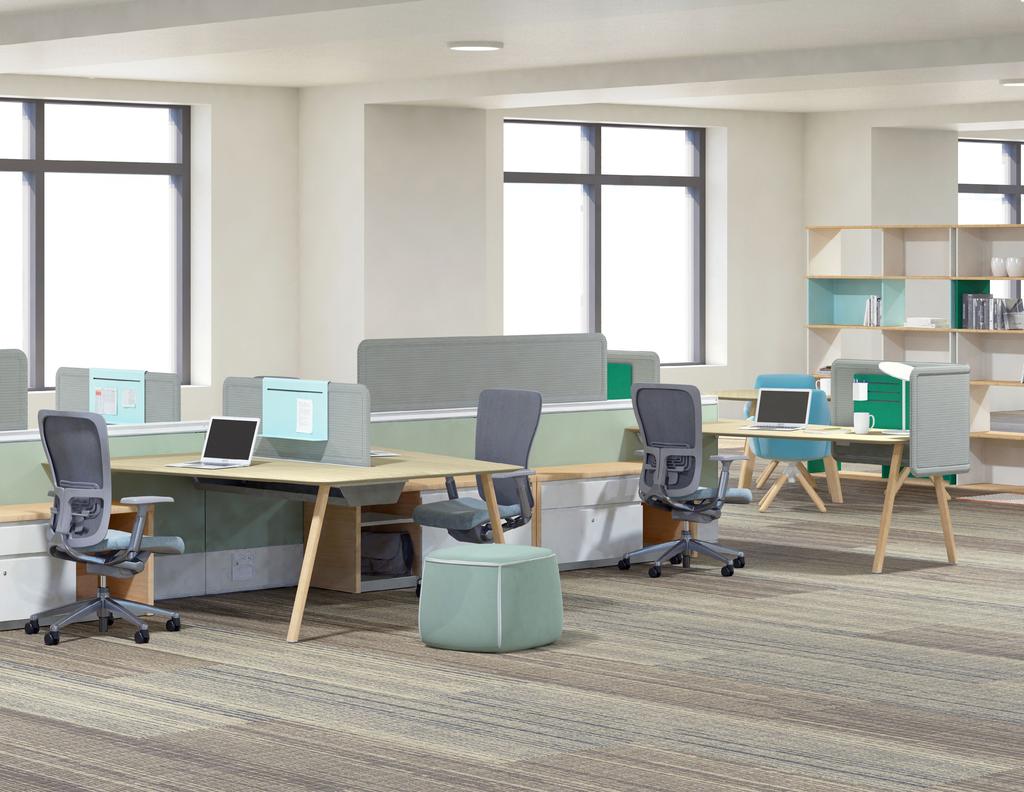 Collaborative spaces When designed for flexibility, workstations in an open environment create personal spaces that also encourage people to come together for group conversations, breakout sessions,