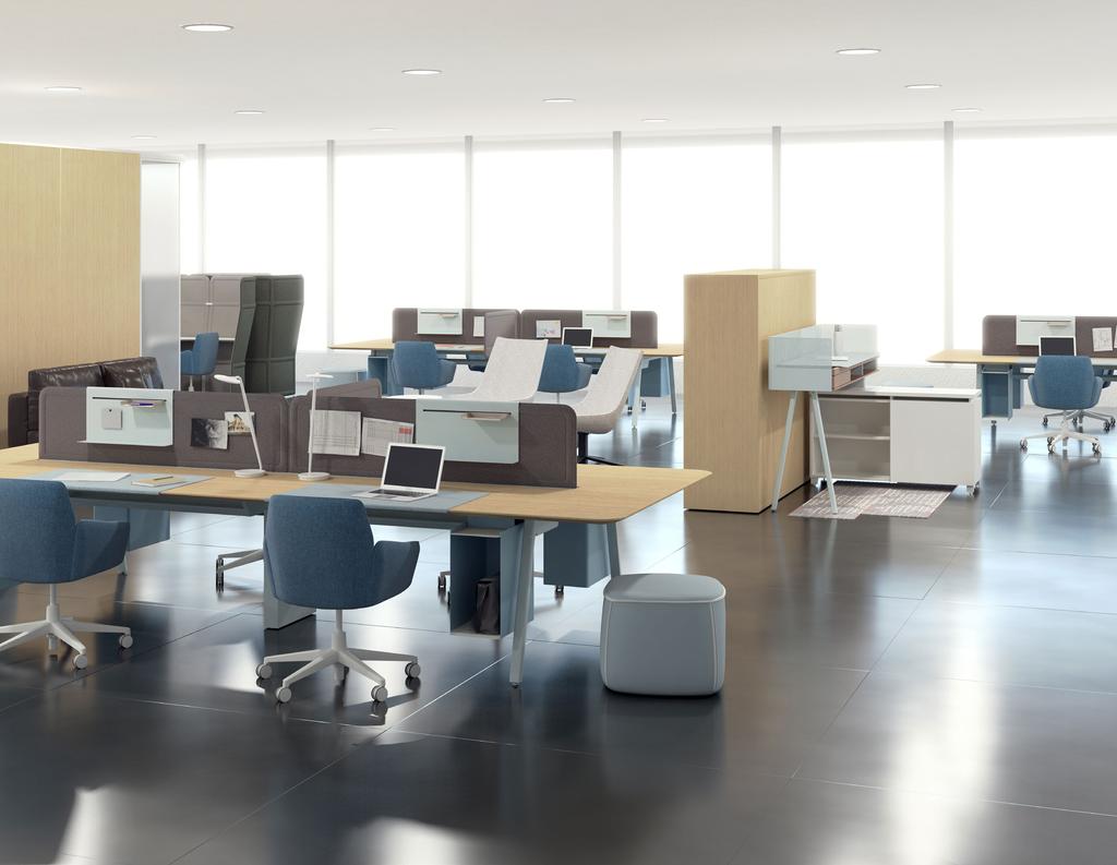 Touchdown spaces Create inviting, unassigned spaces, ready and waiting for quick and casual collaborations, mobile workers, visitors, or those who just need the inspiration of a fresh perspective.