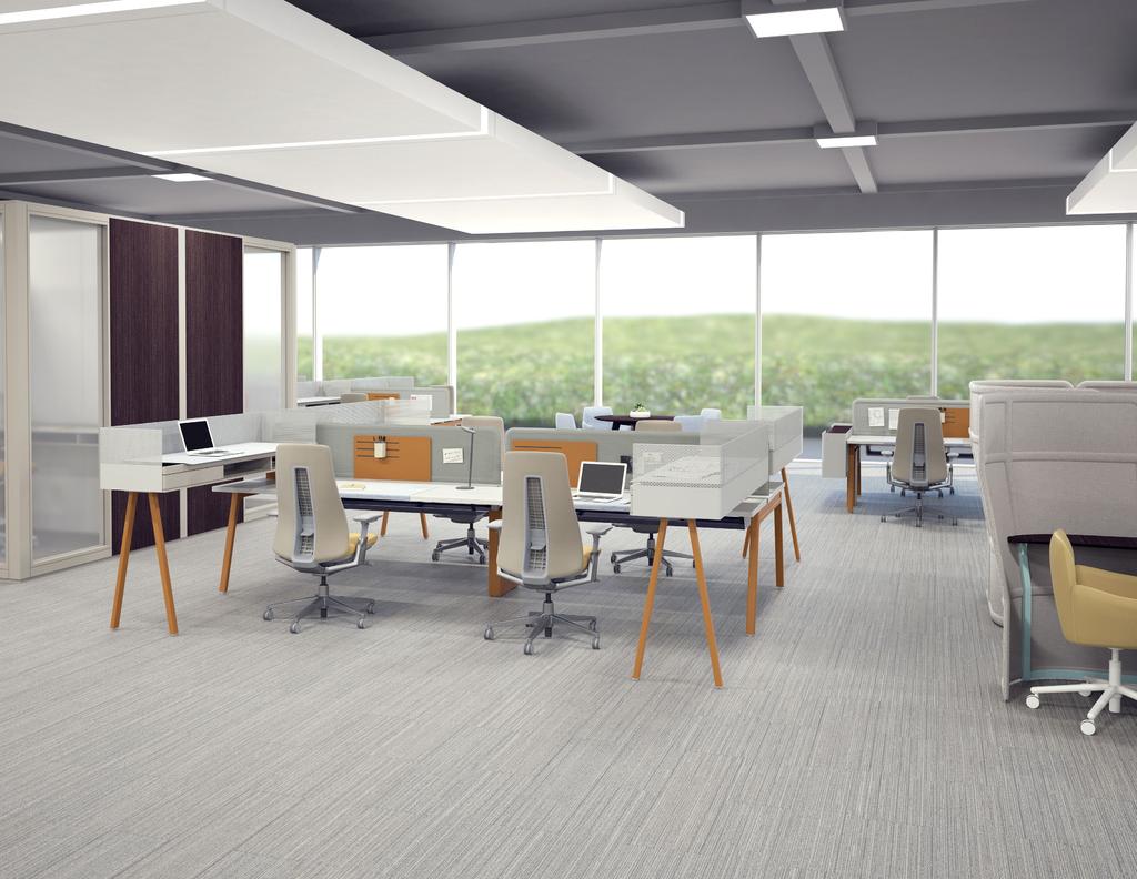 Spaces for well-being Putting people at the center of design, with variety and choice in workstation storage, organization, personalization, and posture, supports user comfort and control over how