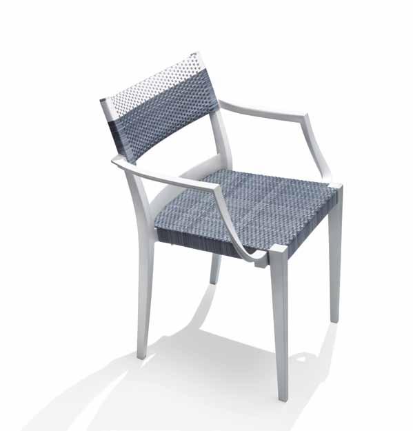 PLAY CHAIRS WOVEN handwoven with dedon fiber Seat: fiber, chalk chalk and carbon 4,2 kg Seat: fiber, chalk chalk and carbon Armrest: polypropylene, chalk 403003516 4,8 kg, 403101516 Seat: fiber,