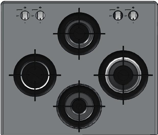 Description of the appliance Overall view 1. Support Grid for COOKWARE 2. GAS BURNERS 3. Control Knobs for GAS BURNERS 4. Ignition for GAS BURNERS 5.