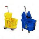Can be mounted on either side of the bucket. Handle 16-40 oz mops. Buckets have molded-in graduation marks. 3" inboard casters. Yellow.