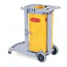 46" L x 21 3/4" W x 38 3/8" H. Non-marking 8" wheels and 4" casters. Can hold & transport full line microfiber cleaning system.