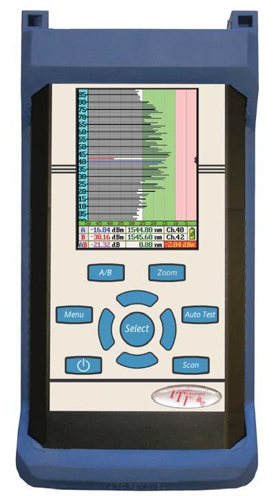 FTE-8100 Optical Spectrum Analyzer 88 Channel C or L Band The FTE-8100 Handheld OSA tests 88 channels on the on the ITU Grid for DWDM testing at 50 or 100 GHz channel spacing.