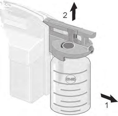 Removing the double connecting nipple To remove the secretion canister, fi rst tip it slightly away from the unit and then pull it upwards (Fig. 37).