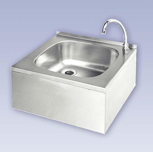 Hand-wash basins Hand-wash basins with knee or sensor activation HWB A compact series of hand-wash basin in stainless steel 1.4301, with super brushed surface. Its back side includes a 25 mm border.