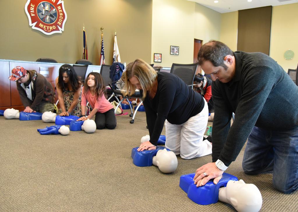 Preparing future LIFESAVERS Training residents in hands-only cardiopulmonary resuscitation (CPR) is one of the best ways North Metro Fire can improve the survival rate of cardiac arrest patients.