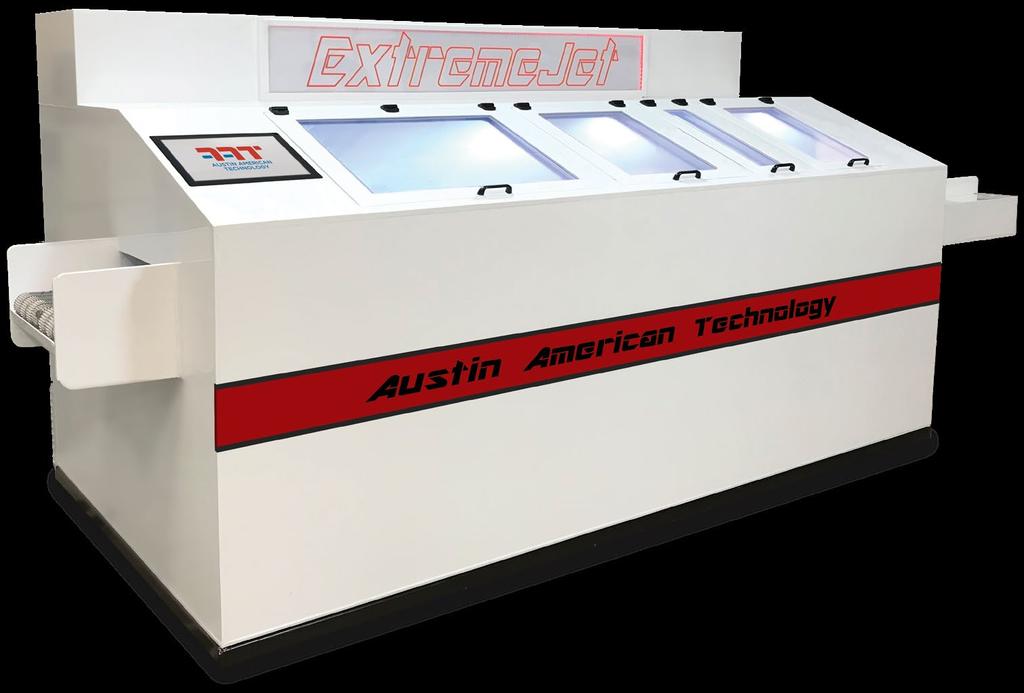ExtremeJet Inline Cleaner CHEMISTRY TYPE: Water and Semi-Aqueous Cleaning Chemistries SYSTEM CAPABILITIES: 15 Color Touch Screen Industrial Interface PLC Controlled LED Lighted Interior Double