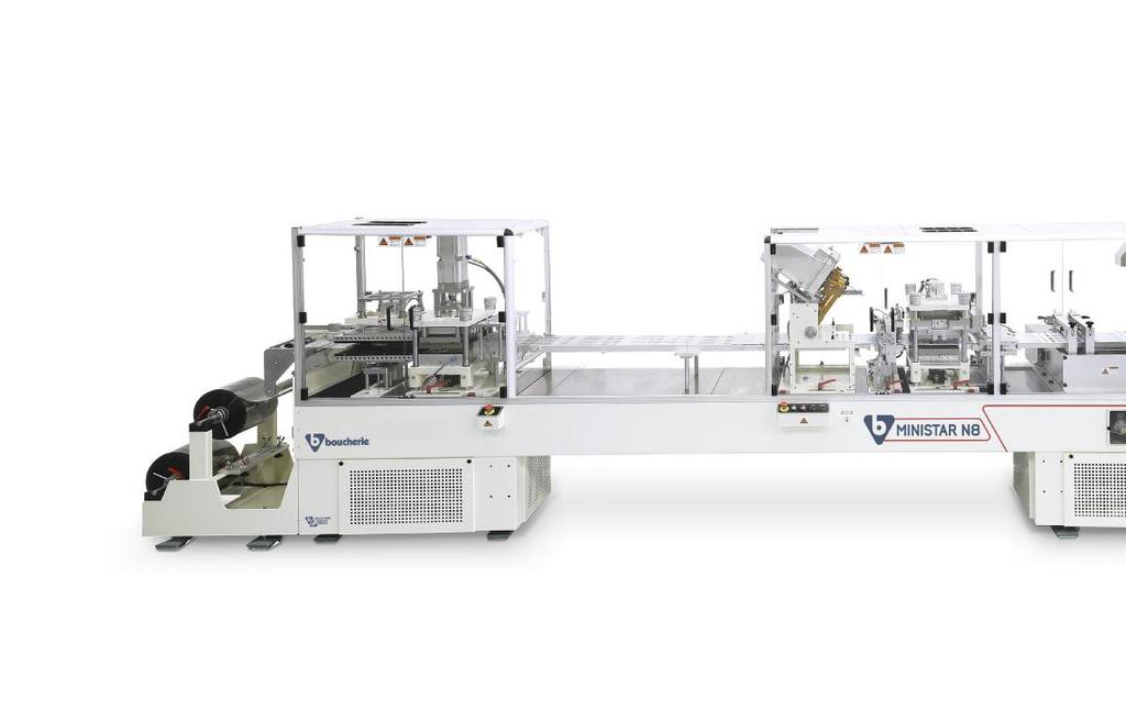 BLISTER PACKAGING MACHINE. In-line blister forming and sealing machine for toothbrushes and other small brushware. This heat-seal machine reaches a speed of up to 21 cycles per minute.