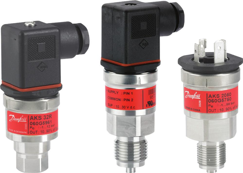 Shut-off Pressure and transmitters regulating valves for AKS Industrial 32, AKS 33, Refrigeration AKS 32R, AKS 2050 Introduction AKS 32 and AKS 33 are pressure transmitters that measure a pressure