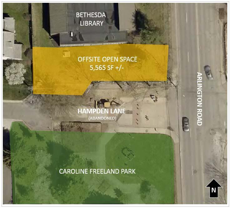 Given the constrained depth of the Site, from Arlington Road to the eastern property line, the Applicant will meet this requirement off site, consistent with Section 59.6.3.6.C of the Zoning Ordinance.