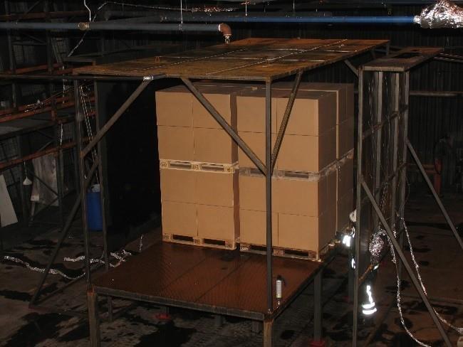 Note that less amount of commodity, two times two pallet loads instead of two times six pallet loads was used for test without the roof [12]. A steel sheet (nominally 0.