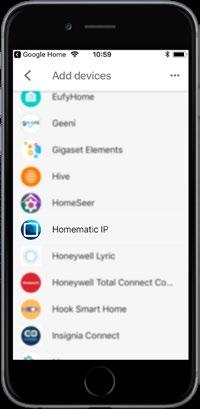 ios Figure 117: Screenshot Google Home main menu Tap in the next window on the + icon to add Homematic IP.