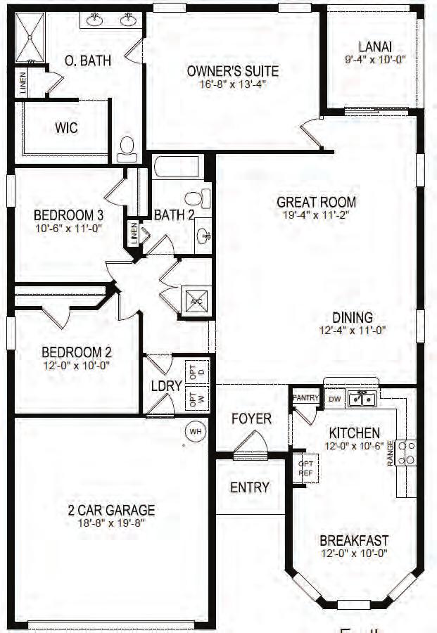 The Eastham Eastham 1-Story, 3 Bedrooms, 2 Baths, 2-Car Garage Total A/C Sq. Ft. 1756 Covered Lanai Area 93 Garage Area 411 Entry Area 17 Total Area 2285 *Square foot dimensions are approximate.