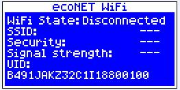 OPERATION From econet WiFi tab in the boiler controller main panel, read the UID number (unique ID of the controller): MENU Information econet WiFi Fill in the form with user data and password.