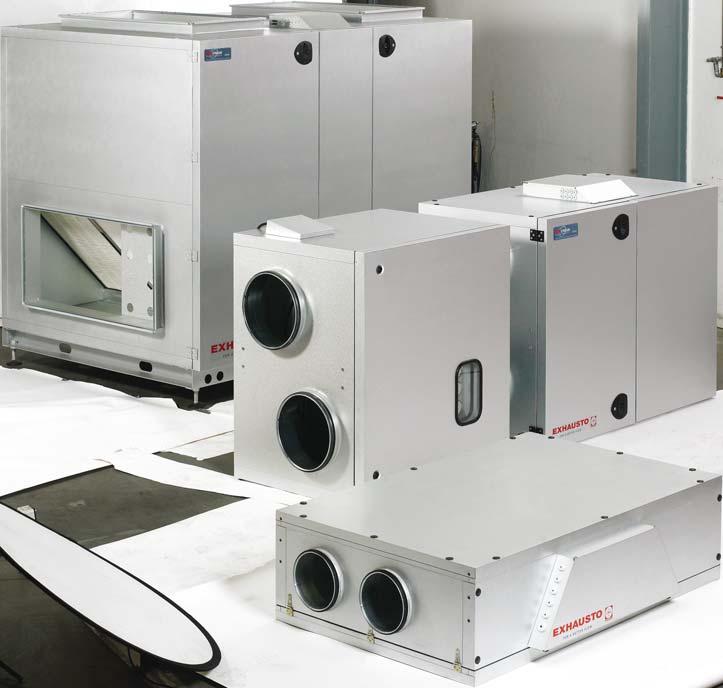The VEX300 series uses efficient concurrent exchangers EXHAUSTO products Air flow area m 3 /h VEX100 units 8500 VEX200 units