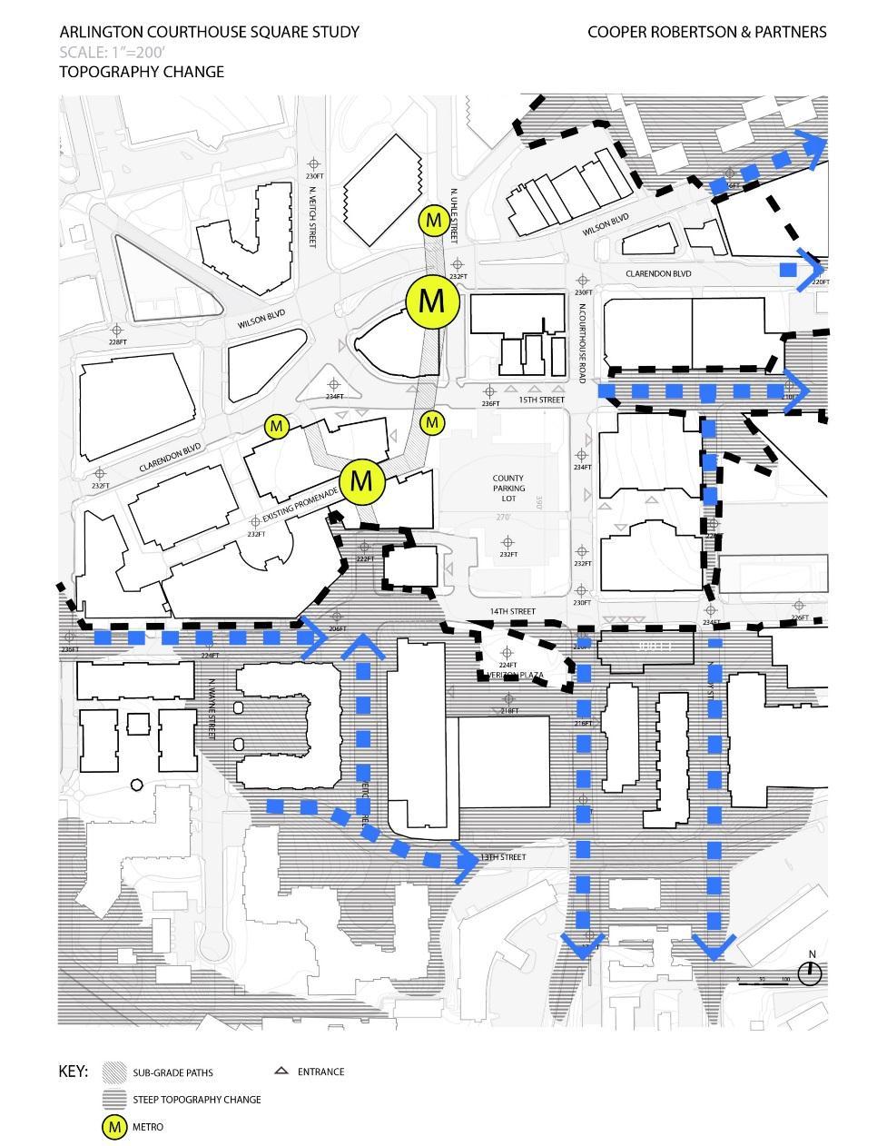 SITE CONSIDERATIONS: TOPOGRAPHY CHALLENGES 1.Site elevations drop off dramatically to the south and east of the courthouse square site.