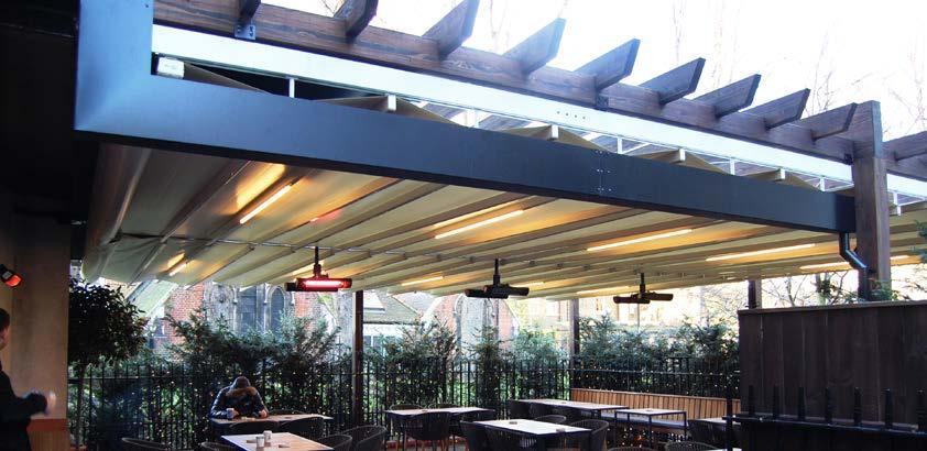 Pergolas Retractable flat roof with pitched sections