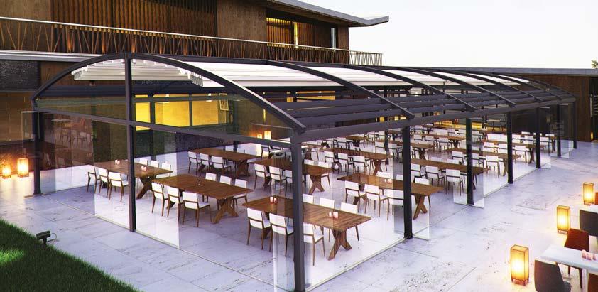 Pergolas Retractable, curved, butterfly roof Free-standing