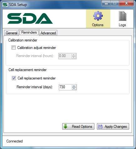 Note: Any changes made to the general options will not come into effect on an SDA device until the Apply Changes button has been clicked with the exception of setting the date and time (see section 4.