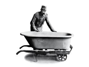 Pictured: RainCan Square Showerhead In 1883, Kohler put ornamental feet on a cast-iron water trough and