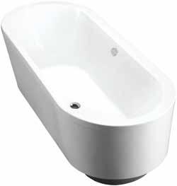 bathing freestanding Escale Freestanding Bath One piece acrylic apron Removable bath pillow in white Guide bush floor mounting system with adjustable feet L 1775 x W 870 x D 613 Seating Width: 430mm